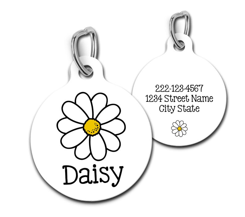 Daisy Pet id Tag, Cute Flower Dog Tag, Personalized Floral Pet Id Tag image 1