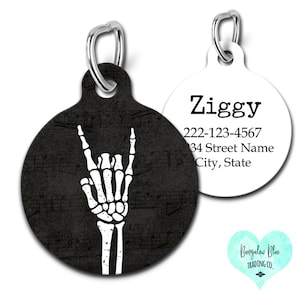 Rock and Roll Skeleton Hand Sign Pet ID Tag for Cats and Dogs