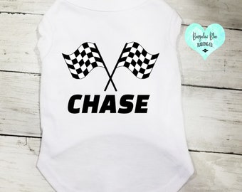 Racing Flag Pet T Shirt, Personalized Racing Day Dog T Shirt, Racing Flag Dog Gift, Custom Name Dog Tee