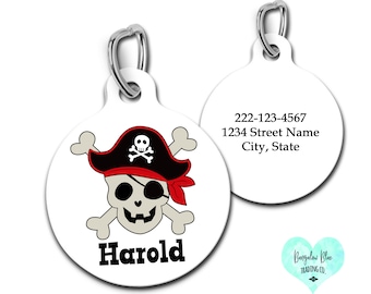 Cute Pirate Skull Personalized Tag Pet ID for Dogs and Cats