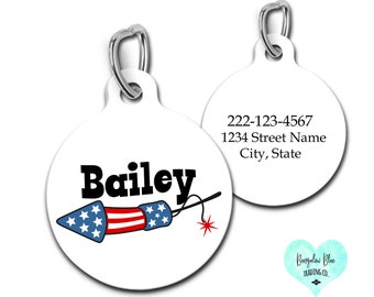 4th of July Pet Id Tag, Fourth of July Dog Tag, Personalized Firecracker Pet Tag, Patriotic Pet Gift