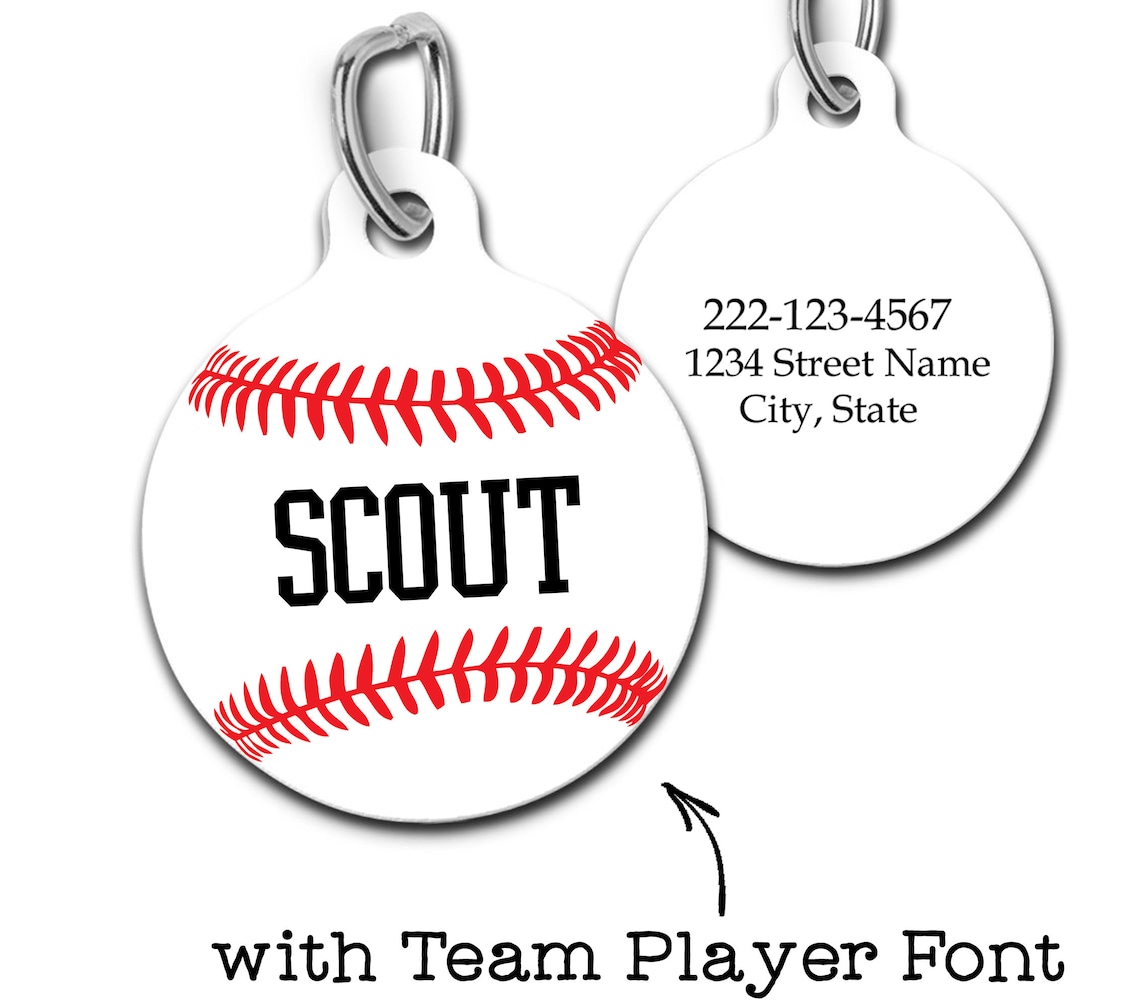 Baseball Pet ID Tag Custom Name Baseball Dog Tag Softball Etsy