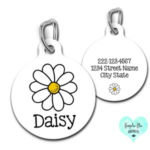 Daisy Pet id Tag, Cute Flower Dog Tag, Personalized Floral Pet Id Tag image 3