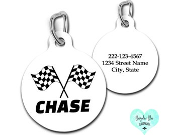 Racing Flag Pet ID Tag, Personalized Dog Tag for Race Day, Occupational ID Tags For Dogs and Cats