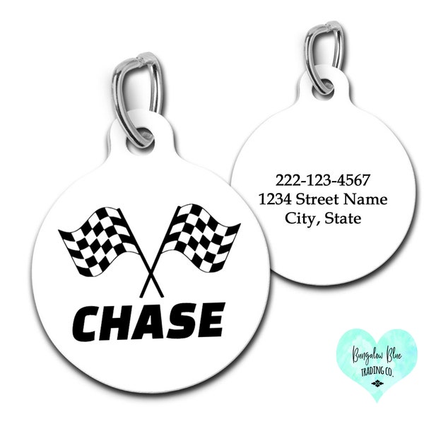 Racing Flag Pet ID Tag, Personalized Dog Tag for Race Day, Occupational ID Tags For Dogs and Cats