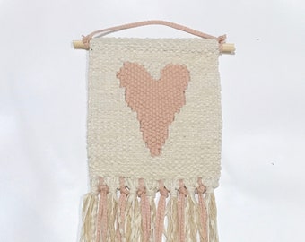 Hand Woven Soft Pink Heart Tapestry 6" x 13"