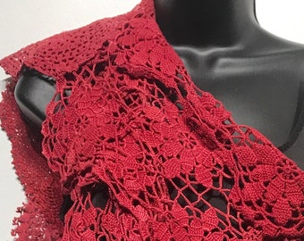 Hand Dyed Vintage Crochet Doily Scarf Collage in Reds