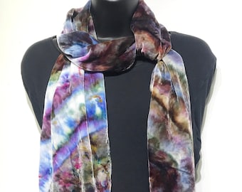 Iced Dyed SILK Velvet Scarf in Pastels Color Mix 9" x 70"