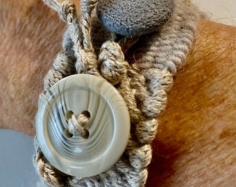 Hand Woven Fiesta Loom Button Bracelet in Light Greys and Neutral and Natural Tones