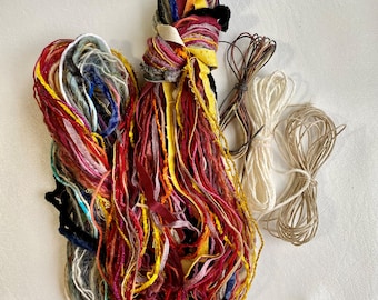 Yarn Refill Warm Colors for Fiesta Loom Weaving Kit Including Assorted Color Mix Wool, Cotton, Silk, Hand Dyed Fabric Strips