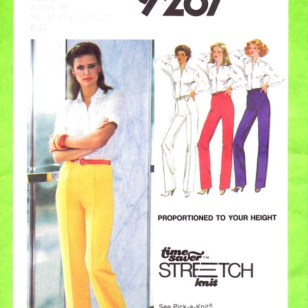 Misses Stretch Knit Proportioned Elastic Waist Pants Simplicity 9267 Vintage Sewing Pattern Size 12 - 14 - 16 Waist 26 1/2 - 28 - 30 UNCUT