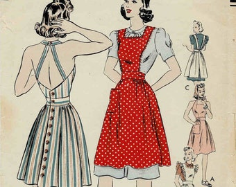 1940s Misses Halter Play Dress Sundress Pinafore Vogue 8680 Vintage Sewing Pattern Size 14 Bust 32