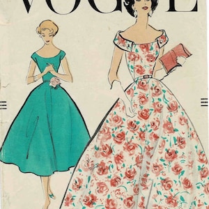 1950s Misses Evening Length Ball Gown or Cocktail Party Dress Vogue 9150 Vintage Sewing Pattern Full Figure Size 18 Bust 38 UNCUT