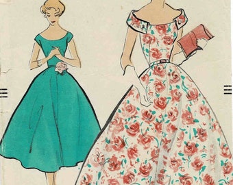 1950s Misses Evening Length Ball Gown or Cocktail Party Dress Vogue 9150 Vintage Sewing Pattern Full Figure Size 18 Bust 38 UNCUT