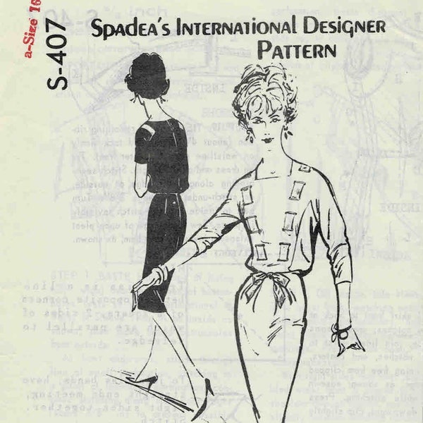 1960s Misses Dress Norman Hartnell of England Spadea S-407 International Designer Vintage Sewing Pattern Size 16 Bust 38 UNCUT