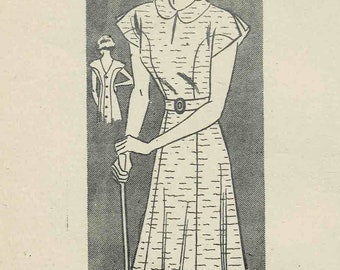 1930 Misses V-Back Back Buttoned Dress Mail Order 402 Padrão de costura vintage Tamanho 14 Busto 32