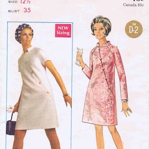 1960s Misses Asymmetrical Front Seam Shift Dress Butterick 5156 Vintage Sewing Pattern Half Size 12 1/2 Bust 35