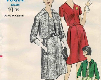 1960s Misses Bolero Jacket and Dress with Gored Skirt Vogue 5974 Vintage Sewing Pattern Full Figure Size 20 1/2 Bust 41 UNCUT
