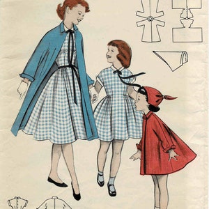 1950s Girls Full Skirt Dress Coat and Pixie Hat Ensemble Butterick 7225 Vintage Sewing Pattern Size 10 Breast 28 image 1