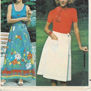 May include: A vintage sewing pattern for a wrap skirt. The pattern is called "Wrap-and-Go Cross-Grain Skirt" and is from Butterick, pattern number 4185. The pattern is for a medium size and is easy to make, with only two main pattern pieces. The pattern is for a skirt that can be wrapped and tied, and is perfect for a casual look.