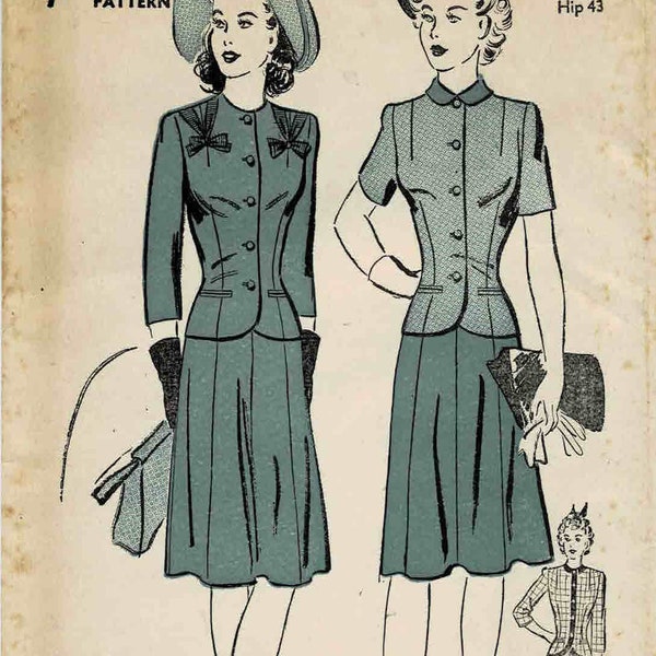 1940s Advance 3134 Vintage Sewing Pattern Misses Dress, Jacket, Top, Skirt, Suit Full Figure Bust 40 FACTORY FOLDED
