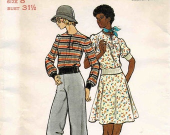 Se pierde el top de escote redondo ligeramente acampanado falda recta pantalones butterick 3483 vintage patrón de costura UNCUT diferentes tamaños disponibles