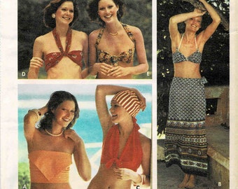 1970s Wrap and Go Halter Tops Skirt Bikini Butterick 3685 Vintage Sewing Pattern UNCUT Different Sizes Available