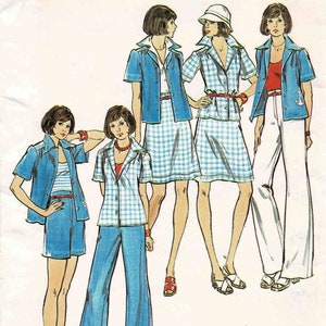May include: A vintage sewing pattern for a women's shirt and pants. The pattern is for sizes 8 to 16. The pattern is from Butterick and the pattern number is 3641. The pattern is for a shirt with a collar and short sleeves and pants with a wide leg.