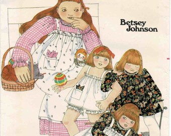 1970s Betsey Johnson Little Girls Dress Pinafore Bloomers Handkerchief Butterick 5279 Vintage Sewing Pattern Size 3 Breast 22 UNCUT