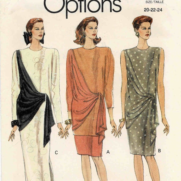 1990s Vogue 7935 Misses Draped Dress, Tunic and Skirt Vintage Sewing Pattern Full Figure Size 20 - 22 - 24 Bust 42 - 44 - 46 UNCUT