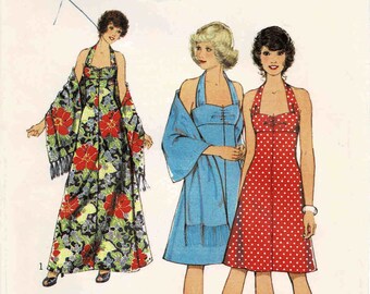 1970s Misses Halter Dress and Stole Style 4693 Vintage Sewing Pattern Size 14 Bust 38 UNCUT
