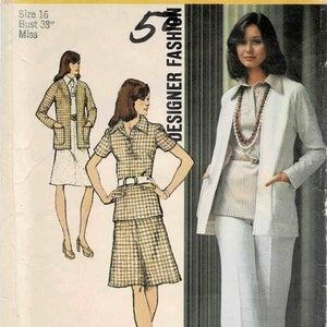 1970s Misses Cardigan Blouse Skirt Pants Designer Fashion Simplicity 5530 Vintage Sewing Pattern Size 16 Bust 38 UNCUT image 1