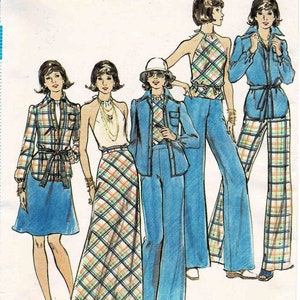 1970s Misses Shirt Wrapped Halter Top Skirt Straight Leg Pants Butterick 3640 Vintage Sewing Pattern UNCUT Different Sizes Available image 2