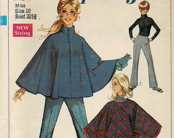 1960s Misses Ponchos and Bell-Bottom Pants Simplicity 7871 Vintage Sewing Pattern Size 10 Bust 32 1/2 UNCUT