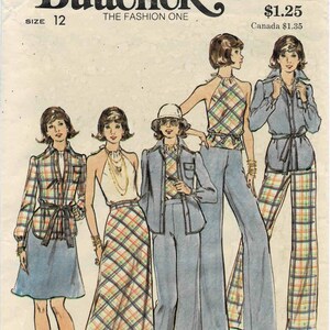 1970s Misses Shirt Wrapped Halter Top Skirt Straight Leg Pants Butterick 3640 Vintage Sewing Pattern UNCUT Different Sizes Available image 3