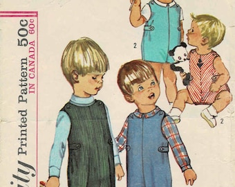 1960s Little Boys or Girls Overalls, Romper and Shirt Simplicity 6157 Vintage Sewing Pattern Different Sizes Available