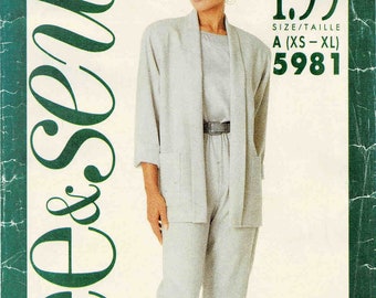 1980s Misses Jacket Top Pants Butterick See & Sew 5981 Vintage Sewing Pattern Size 6 - 8 - 10 - 12 - 14 - 16 - 18 - 20 - 22 UNCUT