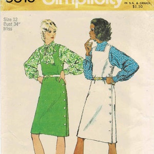1970s Misses Side Buttoned Jumper and Roll Collar Blouse Simplicity 5519 Vintage Sewing Pattern Size 12 Bust 34 UNCUT