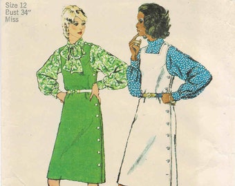 1970s Misses Side Buttoned Jumper and Roll Collar Blouse Simplicity 5519 Vintage Sewing Pattern Size 12 Bust 34 UNCUT