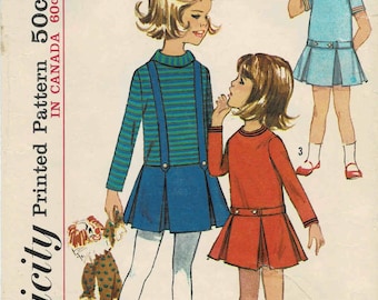 1960s Girls Low Waist Box Pleated Dress Simplicity 5687 Vintage Sewing Pattern Size 4 Breast 23