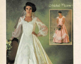 Simplicity Vintage Wedding Dress Sewing Pattern by Michele Piccione Bonus Bridesmaids Pattern 1980s Classic Puff Sleeves and Hem Retro
