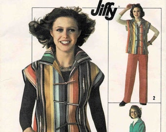 1970s Misses Jiffy Unlined Jacket and Pants Simplicity 7614 Vintage Sewing Pattern 12 Bust 34 UNCUT