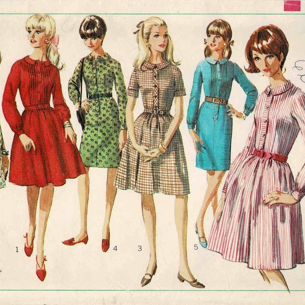 1960s Misses Slim or Full Skirt Shirtwaist Dress Simplicity 6833 Vintage Sewing Pattern Size 14 Bust 34 UNCUT