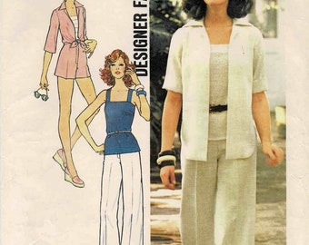 1970s Misses Shirt-Jacket Shorts Wide-Leg Pants and Top Simplicity 6970 Vintage Sewing Pattern Size 12 Bust 34