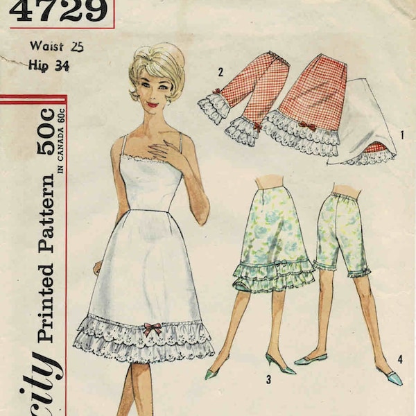 1960s Misses Reversible Half Slip and Pettipants Simplicity 4729 Vintage Sewing Pattern Waist 25 Hip 34 OR Waist 26 Hip 36