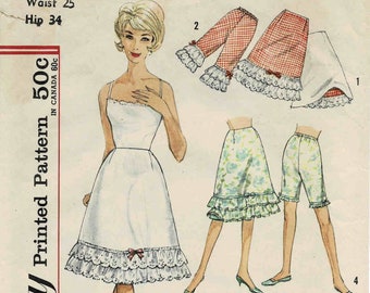 1960s Misses Reversible Half Slip and Pettipants Simplicity 4729 Vintage Sewing Pattern Waist 25 Hip 34 OR Waist 26 Hip 36
