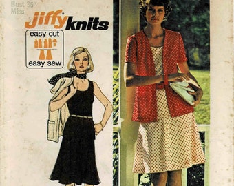 1970s Misses Two-Piece Dress and Unlined Cardigan Simplicity 6259 Vintage Sewing Pattern Size 14 Bust 36 UNCUT