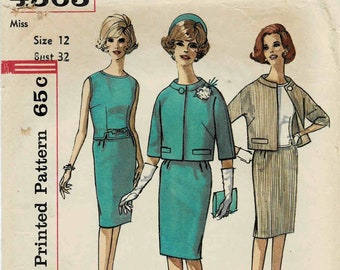 1960s Misses Short Jacket Slim Skirt Overblouse Suit Simplicity 2578 Vintage Sewing Pattern Size 12 Bust 32