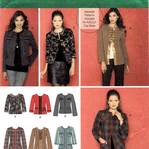 May include: A sewing pattern for a jacket with different design options. The pattern includes separate patterns for different cup sizes. The pattern number is 2284 and the sizes are H5, 6, 8, 10, 12, and 14. The pattern is from Simplicity.
