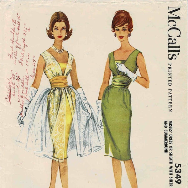 1960s Cocktail Dress or Sheath Dress with Sheer Overdress McCalls 5349 Vintage Sewing Pattern Size 12 Bust 32 UNCUT